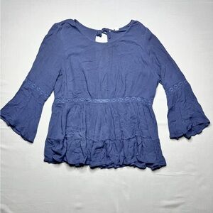 Melrose and Market Navy Blue Ruffled Peasant Blouse